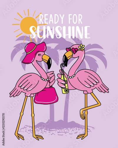 flamingo friends on the beach