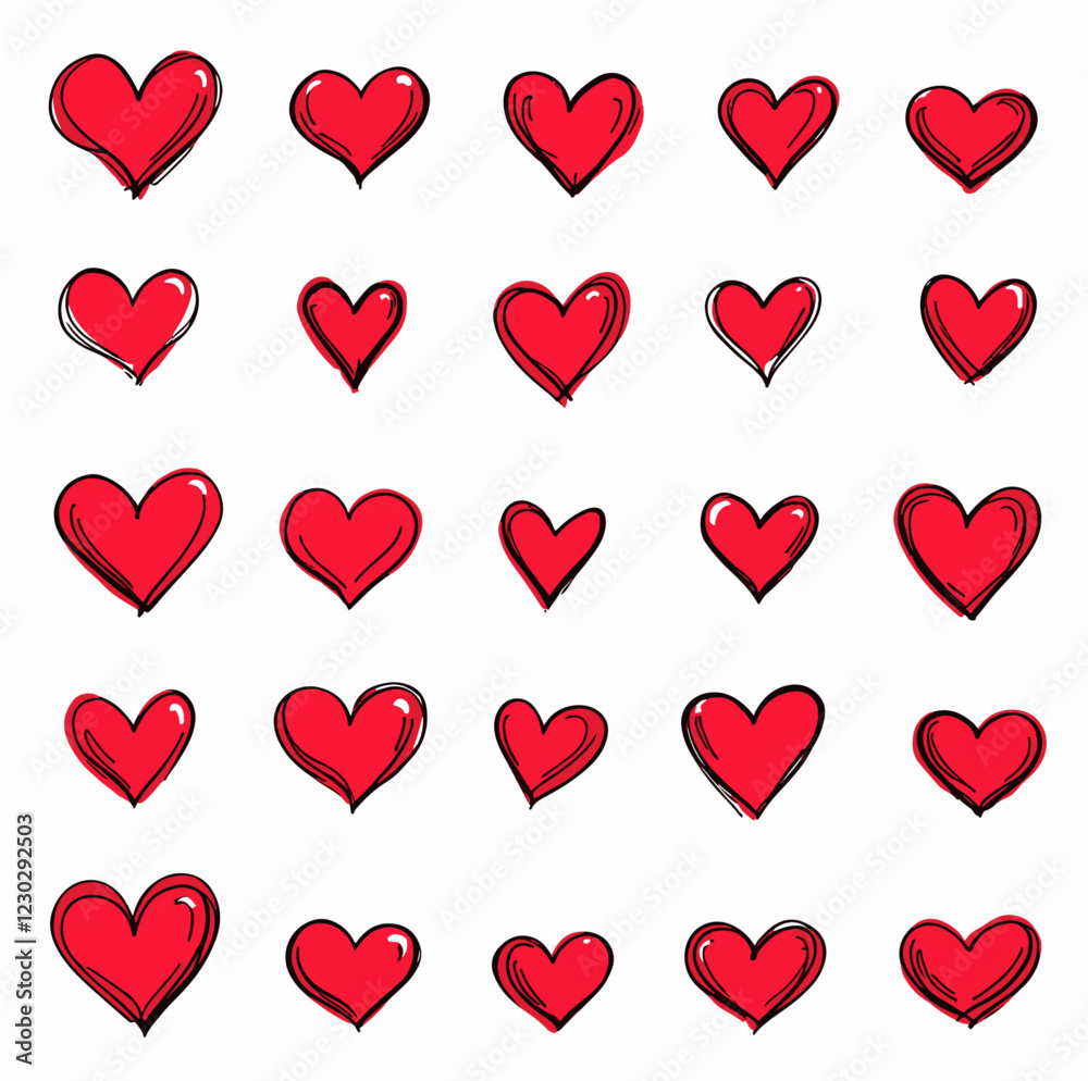 Heart hand drawn icons set isolated on white background. Collection of hearts for web site, sticker, love logo, label and Valentine's day. Creative art design, modern concept. Vector illustration Heart hand drawn icons set isolated on white background. Collection of hearts for web site, sticker, love logo, label and Valentine's day. Creative art design, modern concept. Vector illustration