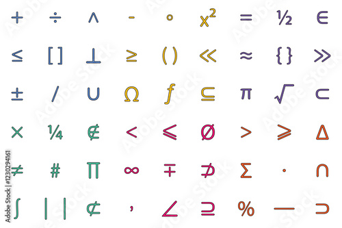 Mathematics outline color icon set, vector illustrator
