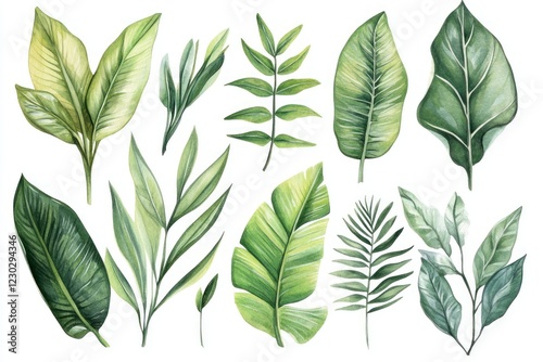Vibrant Collection of Hand-Drawn Green Leaves Illustrations for Nature Inspired Designs