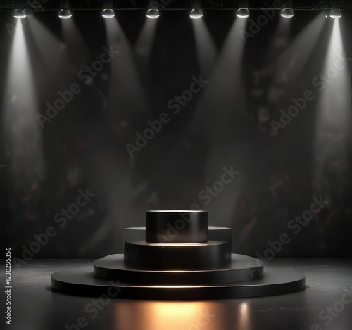 Sleek black podium with spotlight shining on it , black, attention grabber, neutral background photo