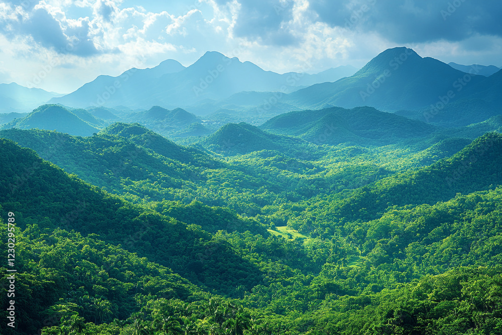 Fototapeta premium Lush Green Mountains Under a Cloudy Sky