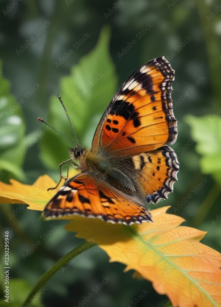 Small tortoiseshell butterfly perched on a leaf , entomology, aglais urticae, animal Small tortoiseshell butterfly perched on a leaf , entomology, aglais urticae, animal