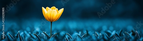 A single yellow tulip in golden wheat field, captivating contrast of colors and textures in nature’s embrace