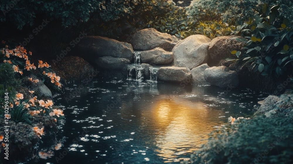 Serene Pond with Cascading Water Serene Pond with Cascading Water