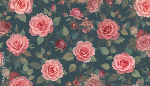 Elegant Seamless Rose Flower Pattern Background for Design & Textiles