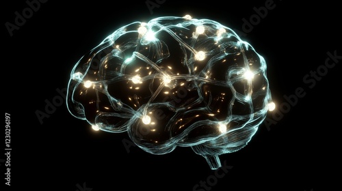 A glowing, futuristic brain with neural networks and digital connections.