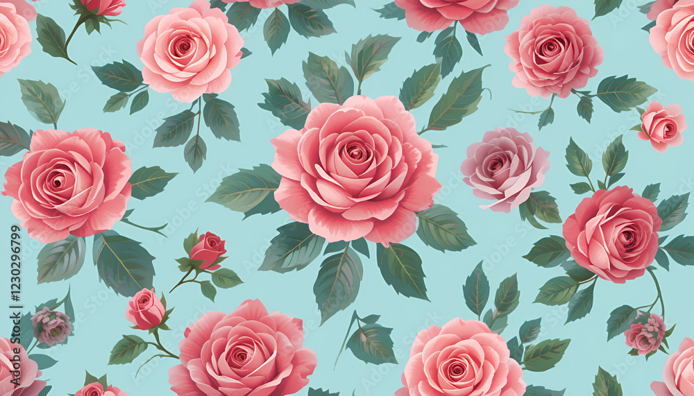 Elegant Seamless Rose Flower Pattern Background for Design & Textiles Elegant Seamless Rose Flower Pattern Background for Design & Textiles