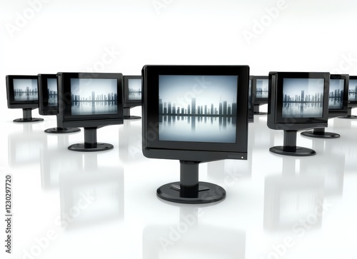 The elegance of flatscreens highlighted by a minimalist white setting.