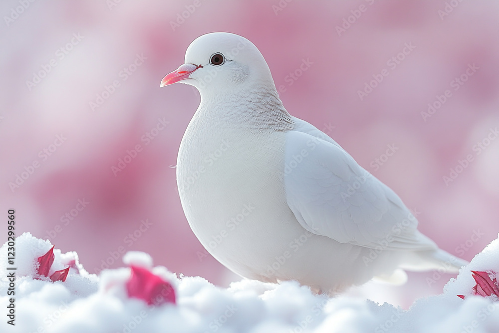 Fototapeta premium White Dove in Snowy Winter Landscape