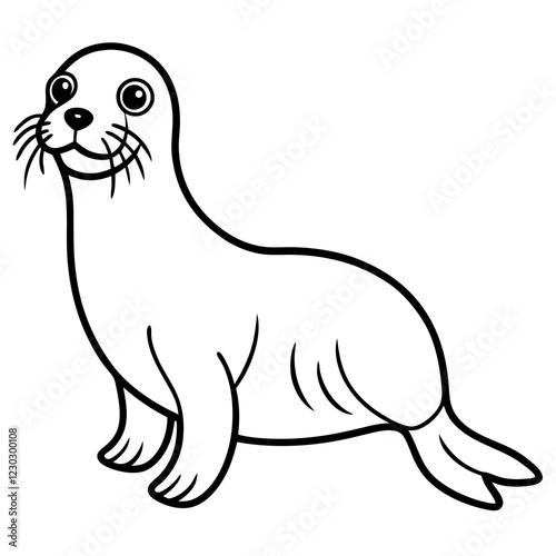 Cute Black Vector Sea Lion Line Art Black Vector Silhouette Cartoon  Illustration