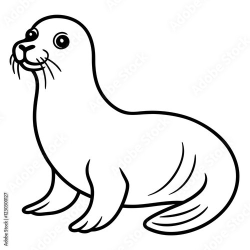 Cute Black Vector Sea Lion Line Art Black Vector Silhouette Cartoon  Illustration