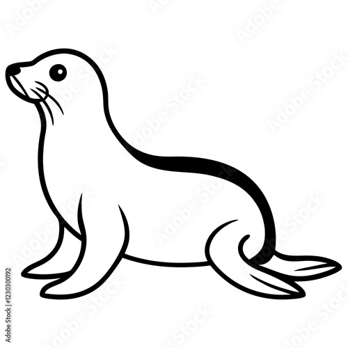 Cute Black Vector Sea Lion Line Art Black Vector Silhouette Cartoon  Illustration