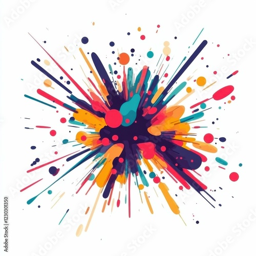 vector style flat illustration color explosion, side view, white solid background, glowing soft bursts of color, refined and smooth. clean lines 2D design photo