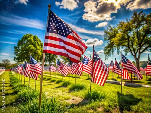 Memorial Day Flags, Hutchinson Kansas Cemetery - Bright, Colorful Macro Photography photo