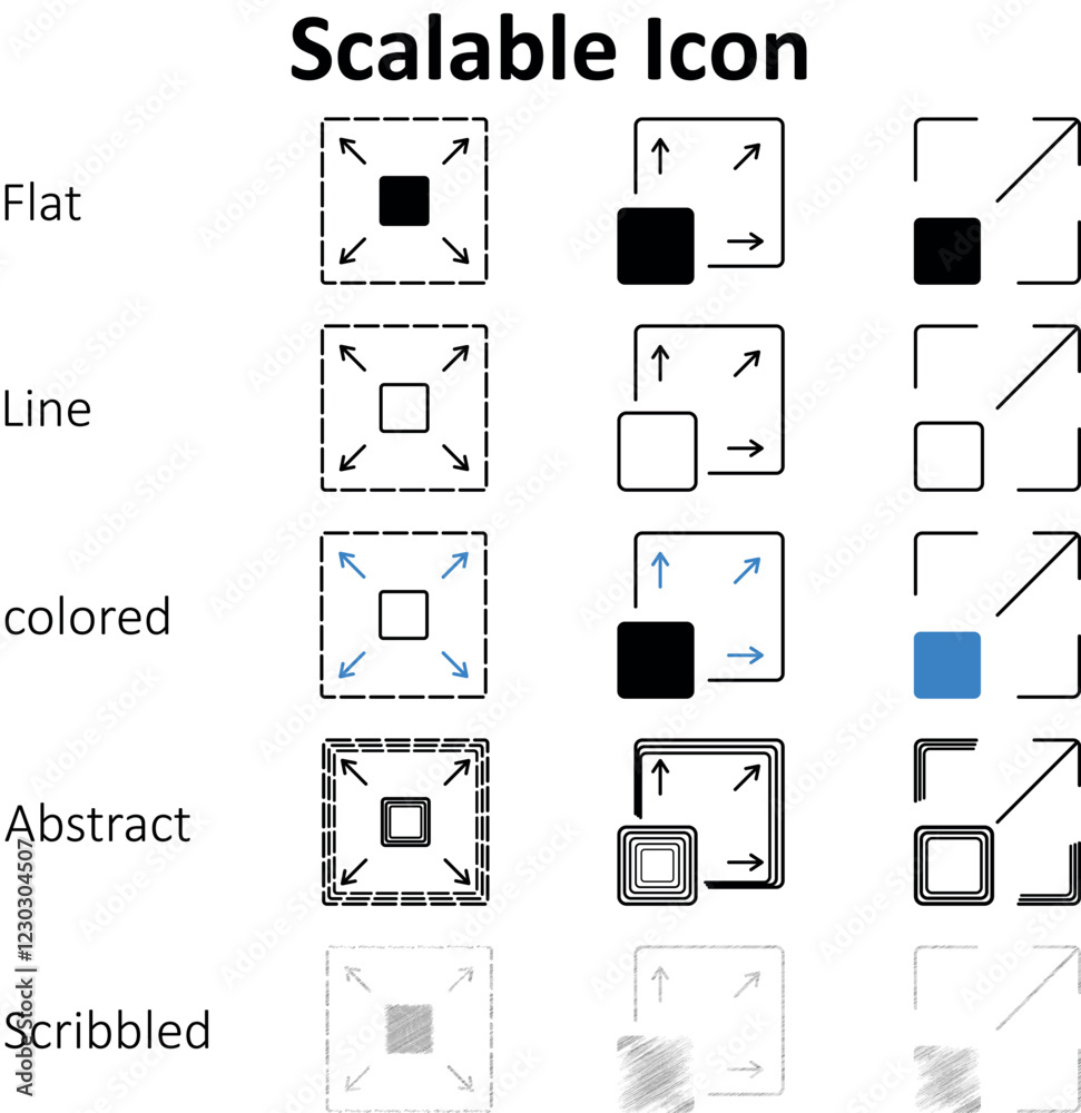 Scalable Icon sheet with line, colored, flat, abstract, and scribbled style Scalable Icon sheet with line, colored, flat, abstract, and scribbled style