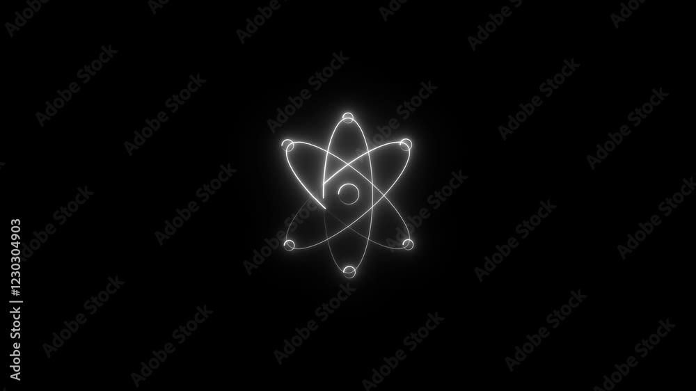 Dynamic neon lights atom model. Abstract fire atom or fireball animation rotation around nucleus on black background. Concept of science. animation of atom 3d model Dynamic neon lights atom model. Abstract fire atom or fireball animation rotation around nucleus on black background. Concept of science. animation of atom 3d model