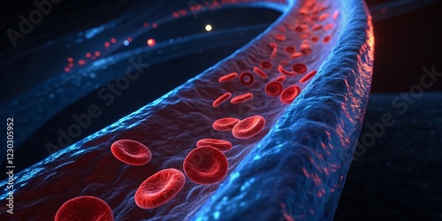 Microscopic Night View of Atherosclerosis Development: Fatty Plaque Build-up in Artery Wall photo