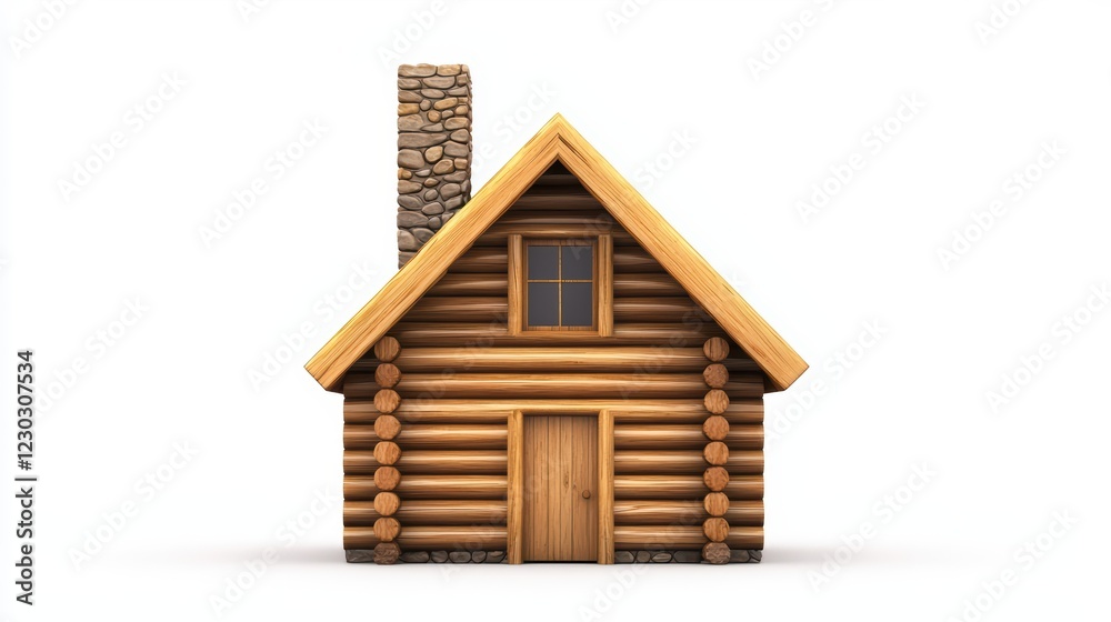 Cozy Wooden Log Cabin with Stone Chimney and Simple Door Design Cozy Wooden Log Cabin with Stone Chimney and Simple Door Design