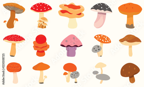 Mushroom flat Illustration Icons set, mushroom Vector Art Illustration Clipart. set of mushroom Illustration bundle	