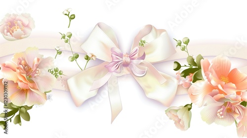 Wallpaper Mural An attractive ribbon bow flower border that catches the eye. The delicate ribbon, charming bow, and beautiful flowers combine to form a lovely border. It's a decorative element full of elegance and ch Torontodigital.ca