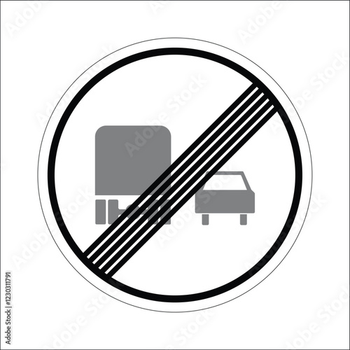 Round road sign showing the end of no overtaking zone for trucks and cars