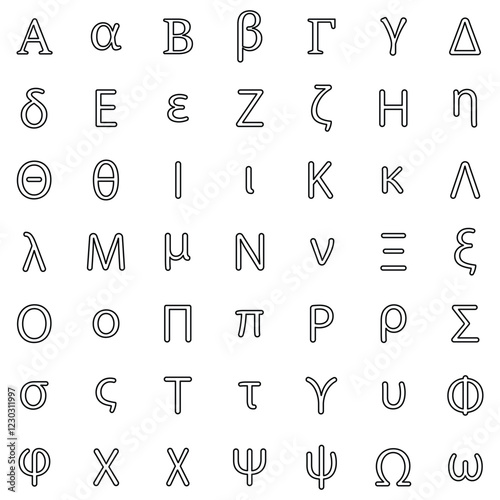 Greek alphabet letters outline icon set, vector illustrator
