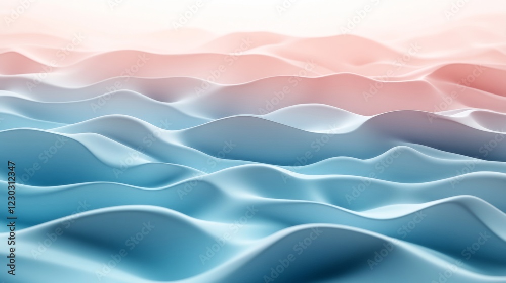 Fototapeta premium Abstract Pastel Waves Background: Smooth Blue Pink 3D Render