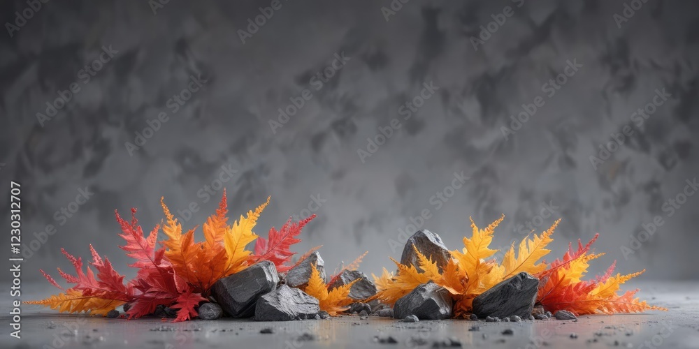 Obraz premium Softly blended natural elements on grey background, soft fog, pastel hues