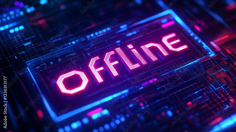 Digital Offline State Display on Futuristic Circuit Board Digital Offline State Display on Futuristic Circuit Board