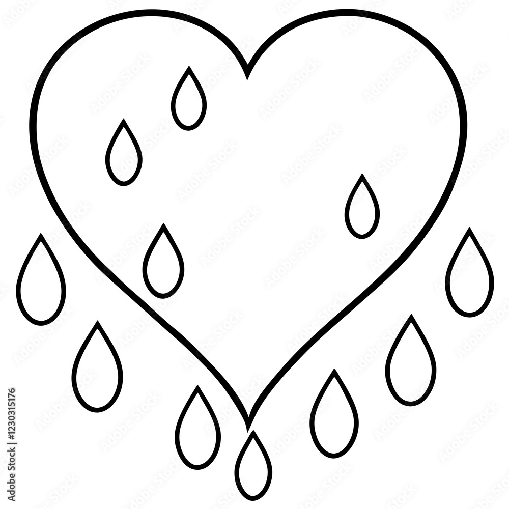 Delicate heart-shaped raindrop pattern in minimal line art Delicate heart-shaped raindrop pattern in minimal line art