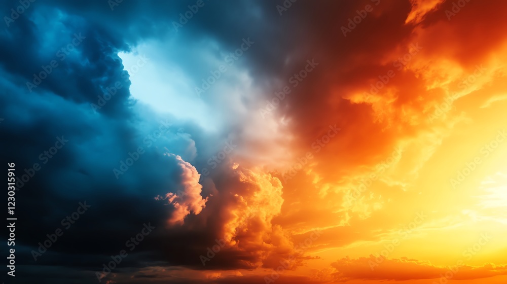 Obraz premium Stunning contrast of vibrant clouds at sunset.