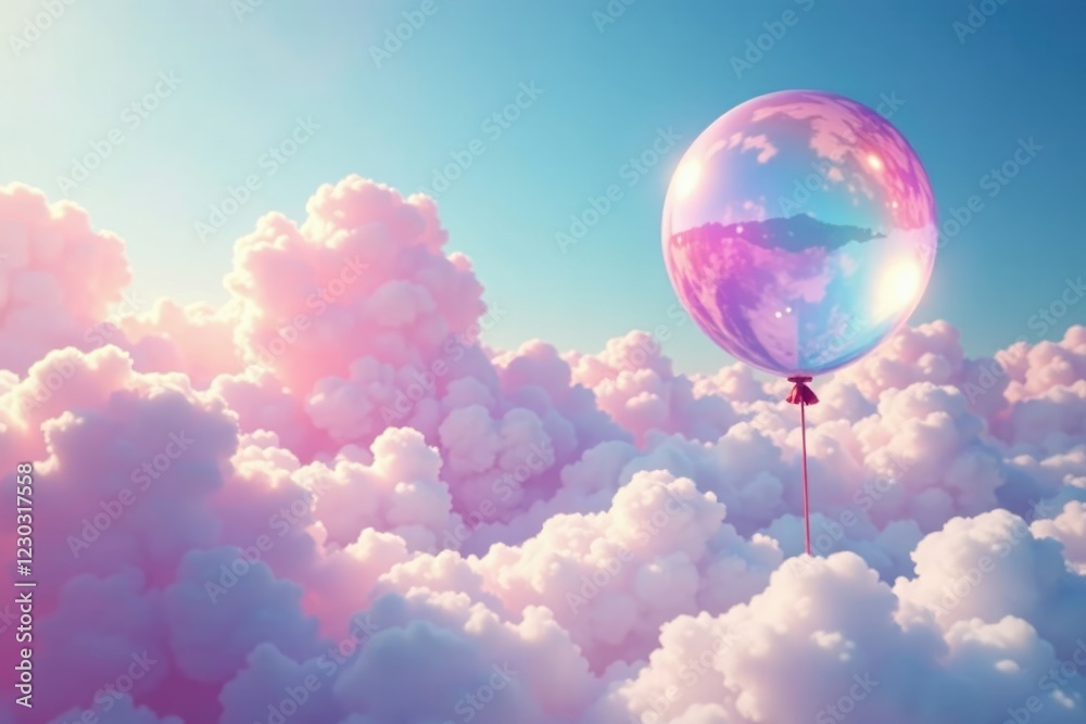 Swirling pastel clouds and an iridescent ballon bubble, balloon, swirling, abstract Swirling pastel clouds and an iridescent ballon bubble, balloon, swirling, abstract