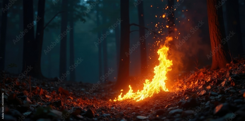 A fire boarder with flames that seem to be moving on their own, black, eerie atmosphere, dark woods A fire boarder with flames that seem to be moving on their own, black, eerie atmosphere, dark woods
