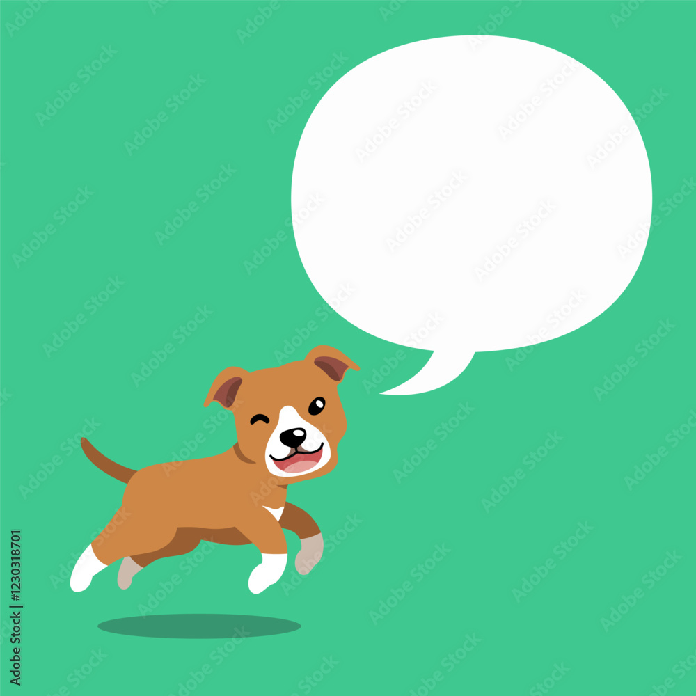 Vector cartoon character pit bull terrier dog with speech bubble for design. Vector cartoon character pit bull terrier dog with speech bubble for design.