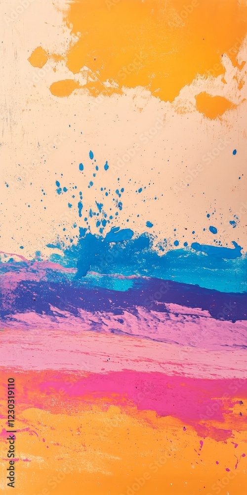 Obraz premium A painting with splatters of paint in various colors. The painting is abstract and has a lot of texture. The colors are bright and bold, creating a sense of energy and movement
