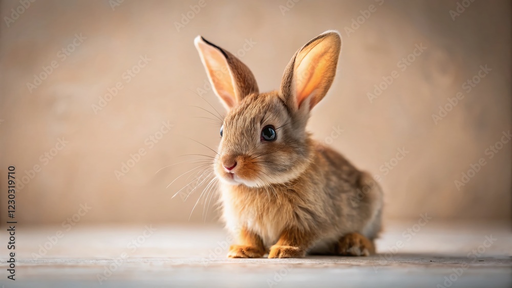 Obraz premium Minimalist Flatlay: Adorable Brown Baby Rabbit - Generative AI Photography