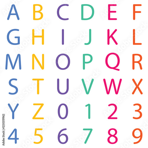 Alphabet and numbers color , icon design
