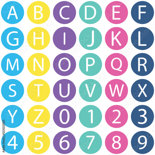 Alphabet and numbaers color circle, icon design
