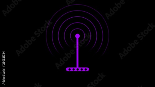 Radio waves tower connective network and signal waves on black background.4k stock moton graphics video. photo