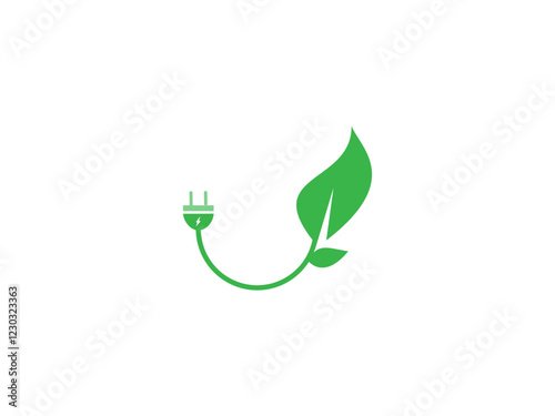 Eco friendly.Green Power Plug. Electric car with cable - isolated on white/clipping path. Clean Energy Continuous Line Editable Icon. Greenpower leaf
