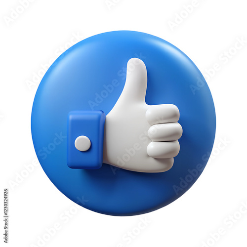 3D thumb up icon illustration png, like icon png icon 3D illustration, white thumbs up on blue circle 3D plastic png