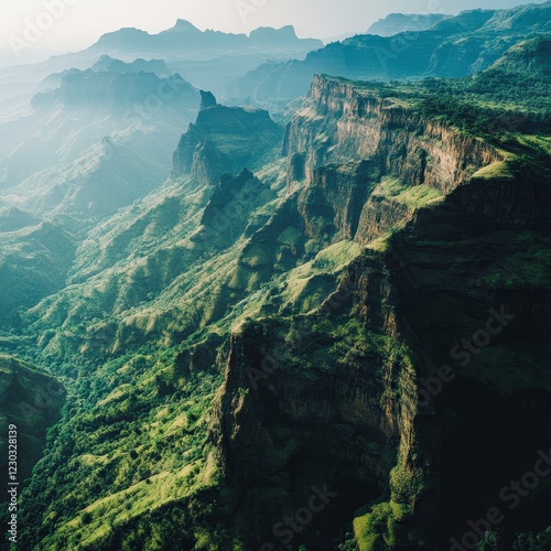 Majestic Cliff Landscape with Lush Greenery and Scenic Mountains