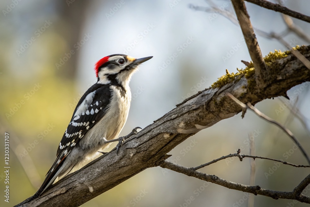 Minimalist Woodpecker Portrait: Sharp Focus, Shallow Depth of Field Minimalist Woodpecker Portrait: Sharp Focus, Shallow Depth of Field