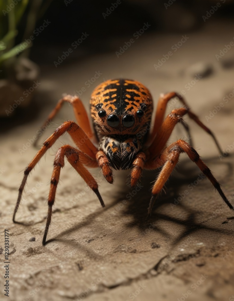 Fototapeta premium Patience is a virtue for this tiger spider waiting in the shadows, tiger spider, waiting
