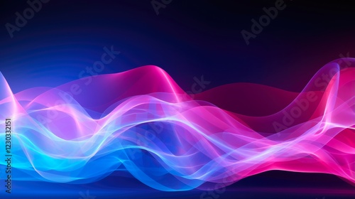 Blue and Pink Wireframe Sound Waves - Futuristic Technology Background with Copy Space