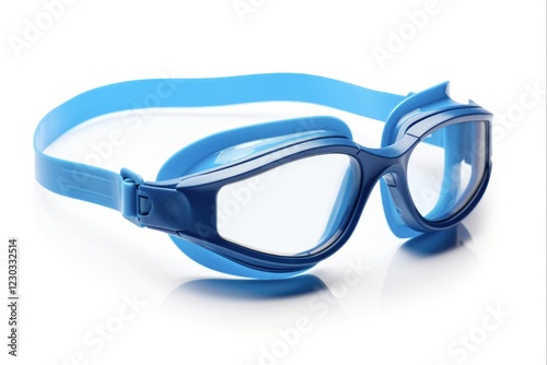 Blue Swim Goggles for Adventurous Beach Holiday. Isolated Silicon Vision Gear for Swimming, Snorkeling, and Diving photo