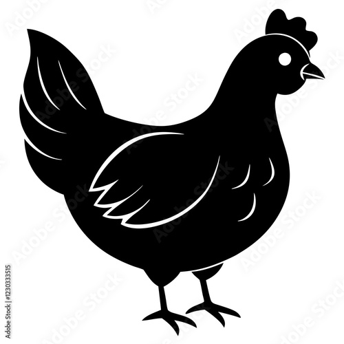 Cute Black Vector Chicken Line Art Black Vector Silhouette Cartoon Illustration