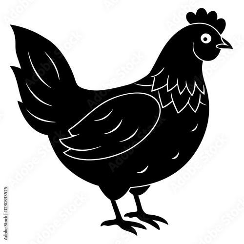 Cute Black Vector Chicken Line Art Black Vector Silhouette Cartoon Illustration