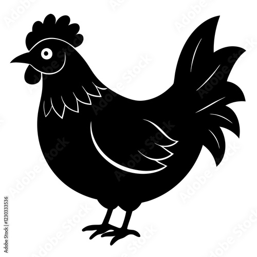 Cute Black Vector Chicken Line Art Black Vector Silhouette Cartoon Illustration
